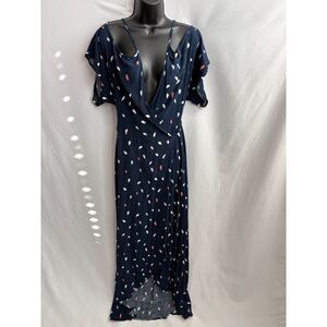 Gilli Navy Blue Maxi Wrap Dress Size S Midi Flutter Sleeve Romantic Feminine